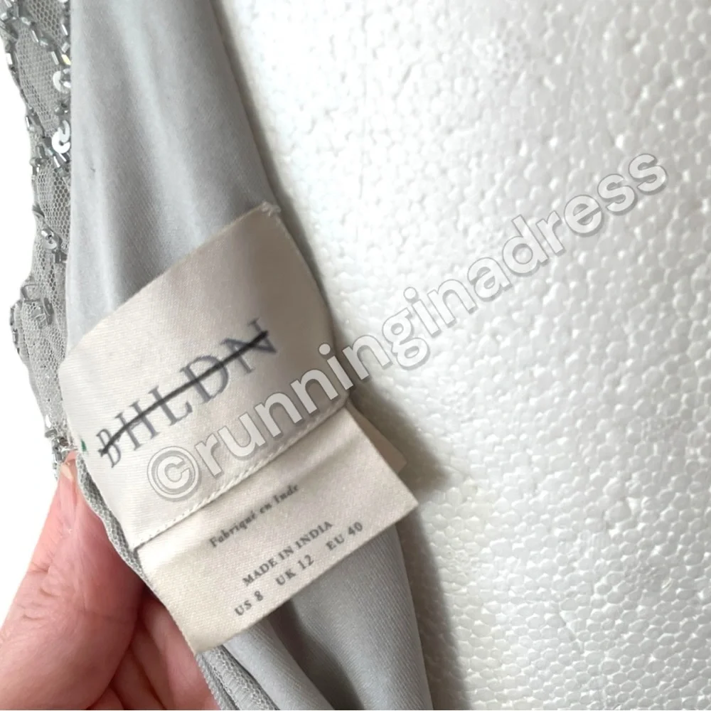 NWT BHLDN Anthropologie Blaise Gown Silver Gray Hand Beaded Geo Dress 8 - Picture 5 of 15
